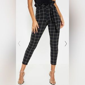 PrettyLittleThing Black Tweed Check Skinny Trousers